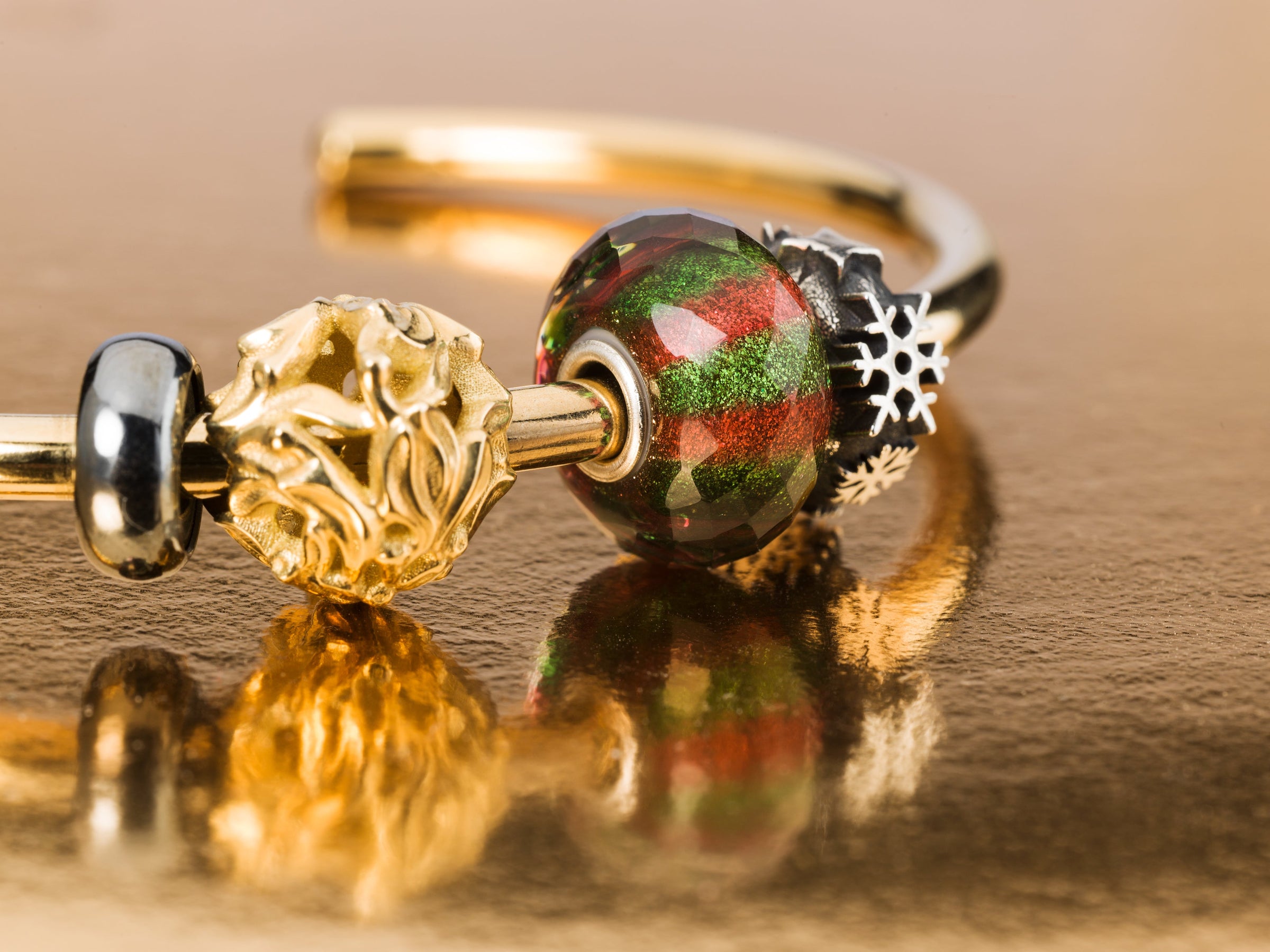 Gold Trollbeads bangle with chistmas beads