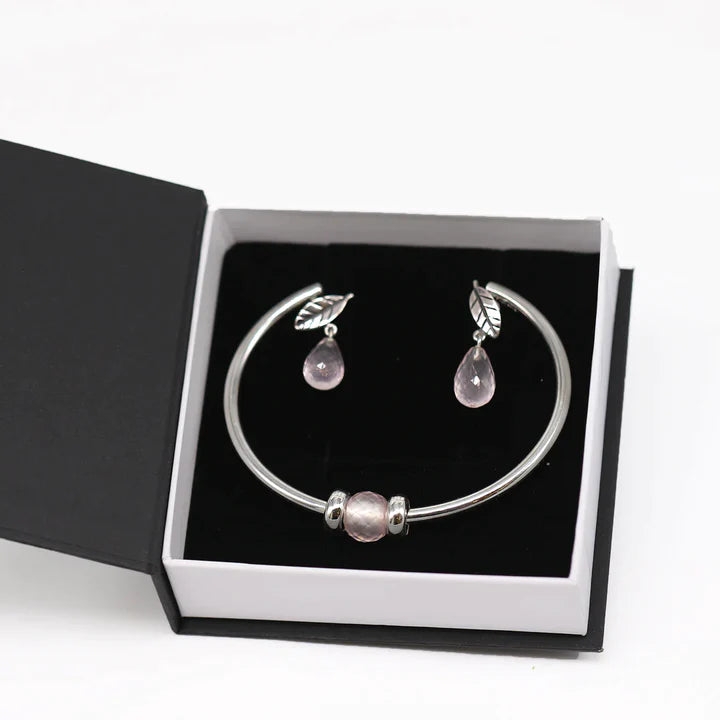 Rose Quartz Earrings and Bangle Gift Set