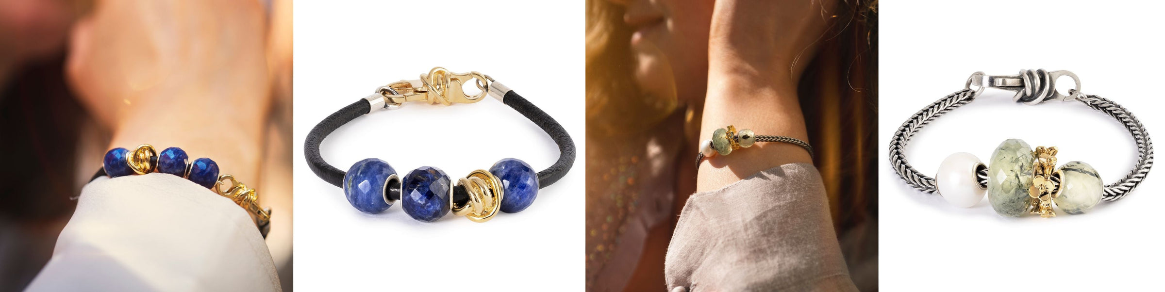 Collage with gemstone bracelets