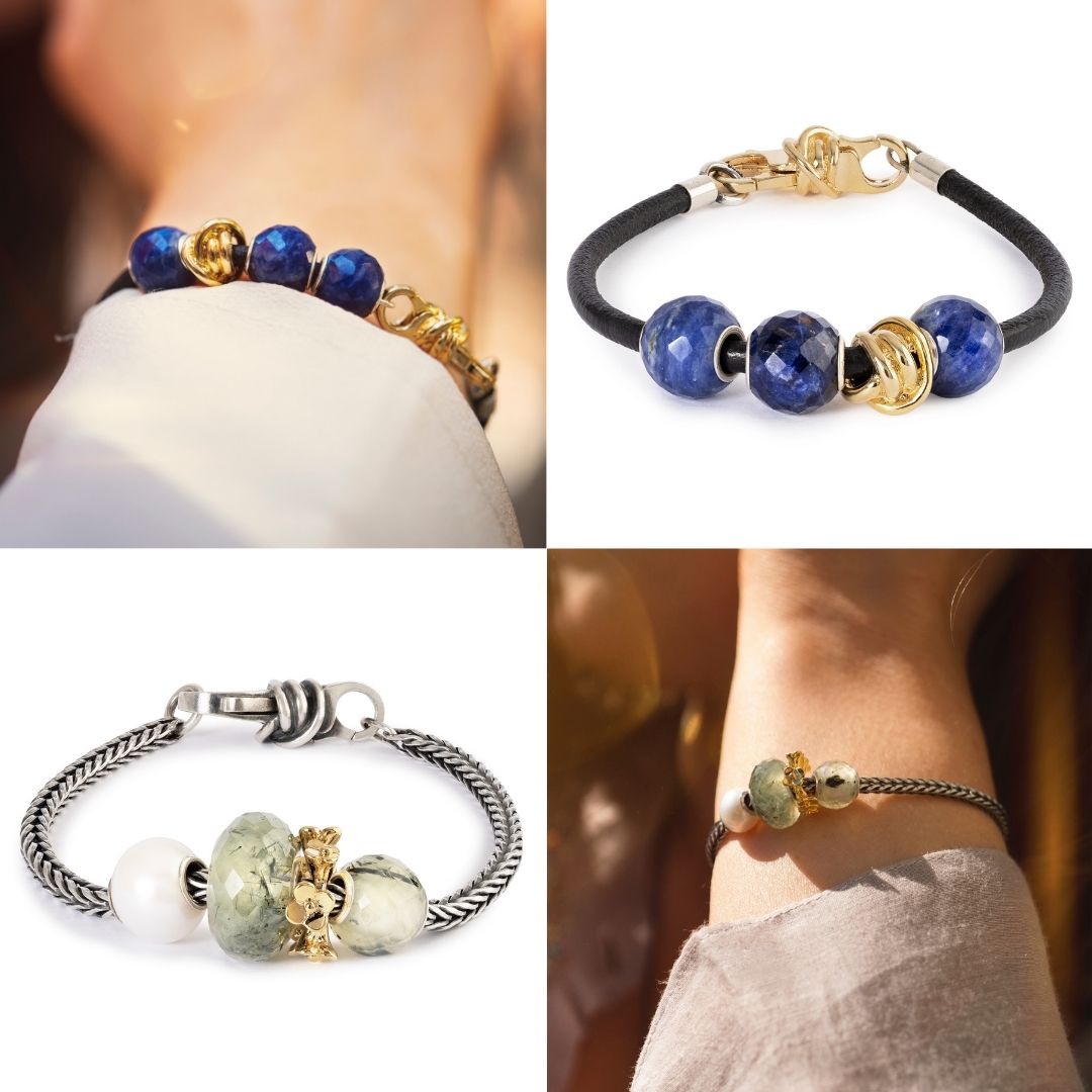 Collage with gemstone bracelets